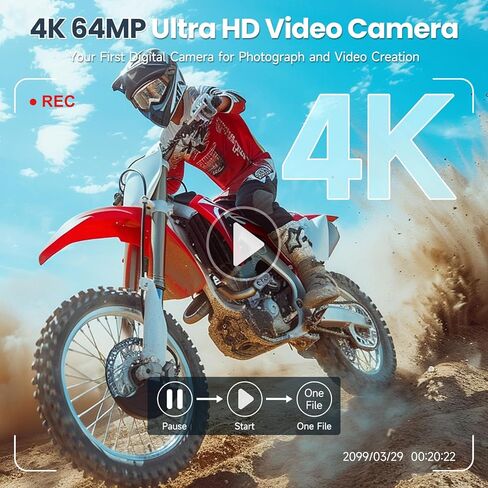 64MP 4K Vlogging Camera, 64GB Fast Autofocus Digital Camera with Dual Cam, Wide Lens, 2000mAh Battery and 18X Digital Zoom - Ideal for YouTube, Tiktok, Travel, Beginners Video Recording Creation in Kuwait