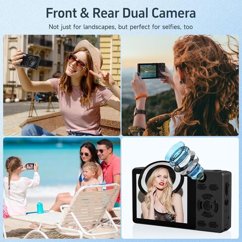 64MP 4K Vlogging Camera, 64GB Fast Autofocus Digital Camera with Dual Cam, Wide Lens, 2000mAh Battery and 18X Digital Zoom - Ideal for YouTube, Tiktok, Travel, Beginners Video Recording Creation in Kuwait