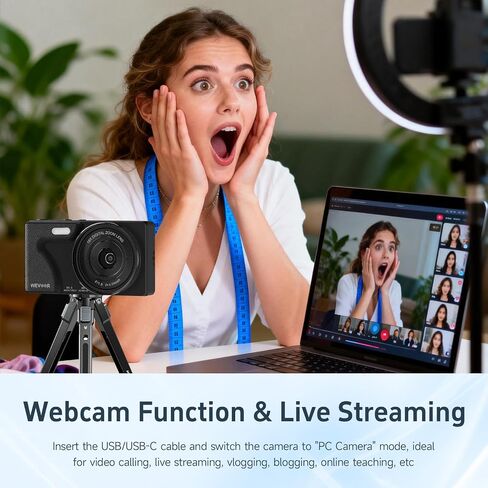 64MP 4K Vlogging Camera, 64GB Fast Autofocus Digital Camera with Dual Cam, Wide Lens, 2000mAh Battery and 18X Digital Zoom - Ideal for YouTube, Tiktok, Travel, Beginners Video Recording Creation in Kuwait