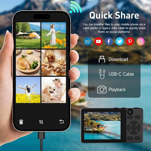 64MP 4K Vlogging Camera, 64GB Fast Autofocus Digital Camera with Dual Cam, Wide Lens, 2000mAh Battery and 18X Digital Zoom - Ideal for YouTube, Tiktok, Travel, Beginners Video Recording Creation in Kuwait