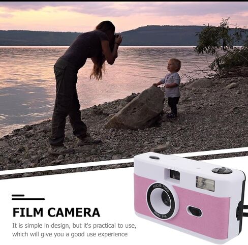 VALICLUD Reusable 35mm Film Camera with Built-in Flash Abs Plastic Vintage Retro Point Shoot for Analog Photography, Lightweight Classic Design in White Pink Purple (no Battery) in Kuwait