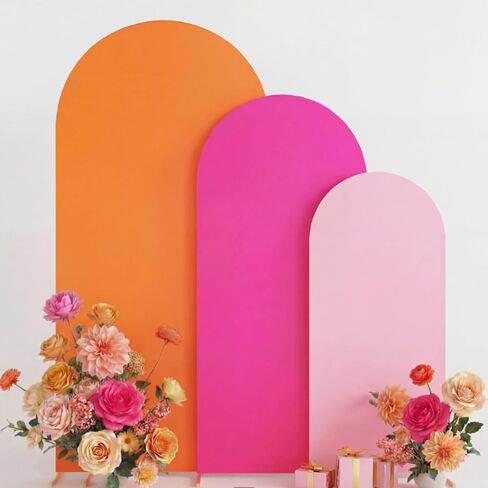 3 Set Orange Rose Red Pink Party Arch Backdrop Cover 7.2ft, 6.6ft, 6ft Spandex Fitted Arch Covers Round Top Chiara Arches Backdrop Cover for Tequila Sunset Party Bridal Shower Decoration in Kuwait
