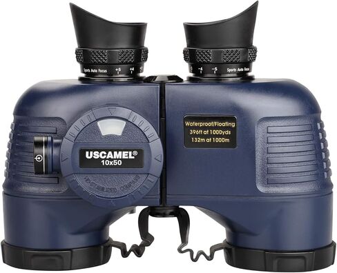 Marine Binoculars 10x50 Waterproof with Compass Rangefinder BAK4 for Adults | BAK4 FMC Optics for Clear Views, Built-in Compass and Rangefinder, Waterproof Perfect for Boating Sailing Fishing Hunting in Kuwait