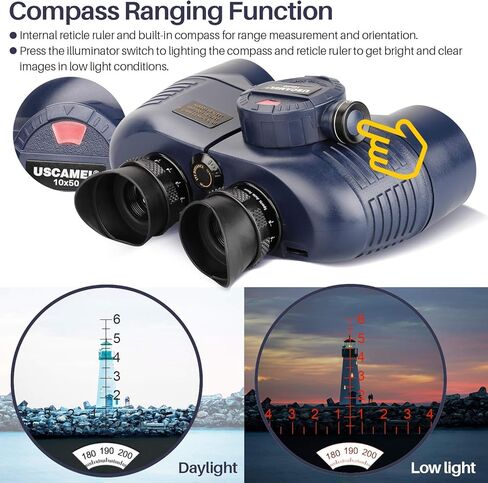Marine Binoculars 10x50 Waterproof with Compass Rangefinder BAK4 for Adults | BAK4 FMC Optics for Clear Views, Built-in Compass and Rangefinder, Waterproof Perfect for Boating Sailing Fishing Hunting in Kuwait