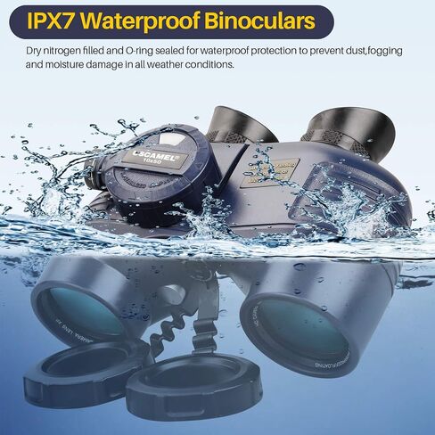Marine Binoculars 10x50 Waterproof with Compass Rangefinder BAK4 for Adults | BAK4 FMC Optics for Clear Views, Built-in Compass and Rangefinder, Waterproof Perfect for Boating Sailing Fishing Hunting in Kuwait