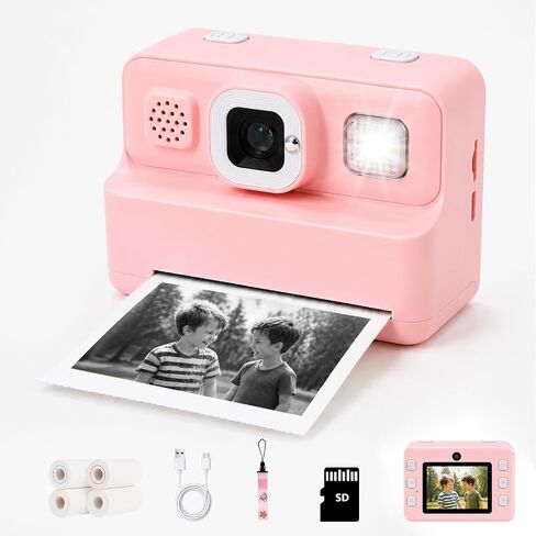Instant Print Camera for Kids, 1080P Kids Camera Instant Print, Christmas Birthday Gifts for Kids Girls Age 3-12, Toddler Toy for 3 4 5 6 7 8 9 10 Year Old with 4 Roller Photo Paper (Pink) in Saudi Arabia