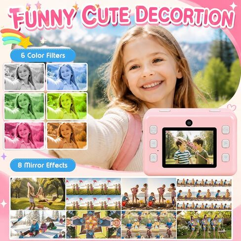Instant Print Camera for Kids, 1080P Kids Camera Instant Print, Christmas Birthday Gifts for Kids Girls Age 3-12, Toddler Toy for 3 4 5 6 7 8 9 10 Year Old with 4 Roller Photo Paper (Pink) in Saudi Arabia