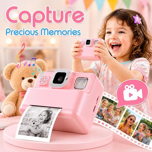 Instant Print Camera for Kids, 1080P Kids Camera Instant Print, Christmas Birthday Gifts for Kids Girls Age 3-12, Toddler Toy for 3 4 5 6 7 8 9 10 Year Old with 4 Roller Photo Paper (Pink) in Saudi Arabia
