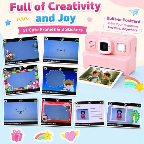 Instant Print Camera for Kids, 1080P Kids Camera Instant Print, Christmas Birthday Gifts for Kids Girls Age 3-12, Toddler Toy for 3 4 5 6 7 8 9 10 Year Old with 4 Roller Photo Paper (Pink) in Saudi Arabia