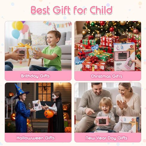 Instant Print Camera for Kids, 1080P Kids Camera Instant Print, Christmas Birthday Gifts for Kids Girls Age 3-12, Toddler Toy for 3 4 5 6 7 8 9 10 Year Old with 4 Roller Photo Paper (Pink) in Saudi Arabia