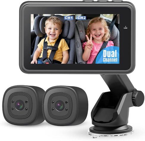 Baby Car Camera for 2 Kids - 4.3" Dual Channel Car Baby Monitor with Split Screen,Night Vision, Wide View, Easy Install Rear Facing Backseat Camera for Baby in Saudi Arabia