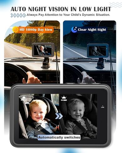 Baby Car Camera for 2 Kids - 4.3" Dual Channel Car Baby Monitor with Split Screen,Night Vision, Wide View, Easy Install Rear Facing Backseat Camera for Baby in Saudi Arabia