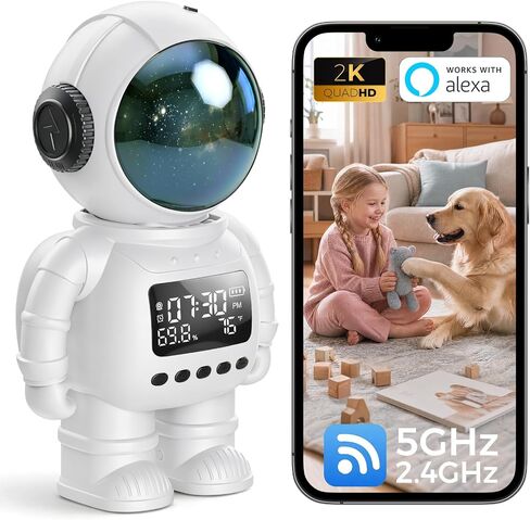 2K Indoor Astronaut Clock Robot Security Camera, 2.4G/5G WiFi Baby Monitor Pet Dog Camera with App, Long Battery Life, 2-Way Audio, Color Night Vision, PIR Motion Detection, Cloud & TF Card Storage in Saudi Arabia