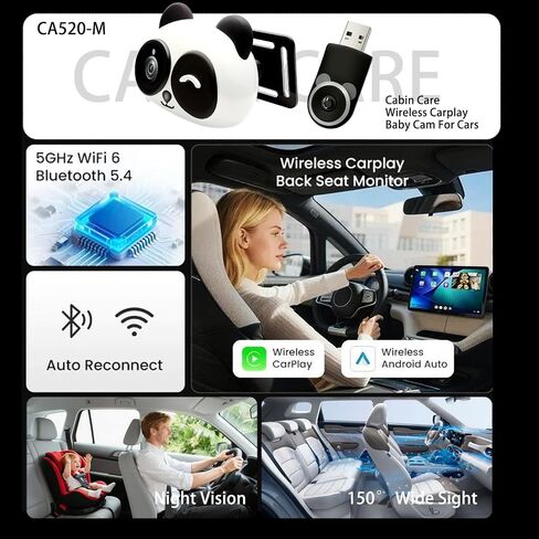 Baby Car Camera,Car Camera for Baby,Wireless CarPlay Adapter with 1080P, HD Night Vision, 150° Wide Angle, Real-Time Rear Seat Monitor, Easy Installation in Saudi Arabia