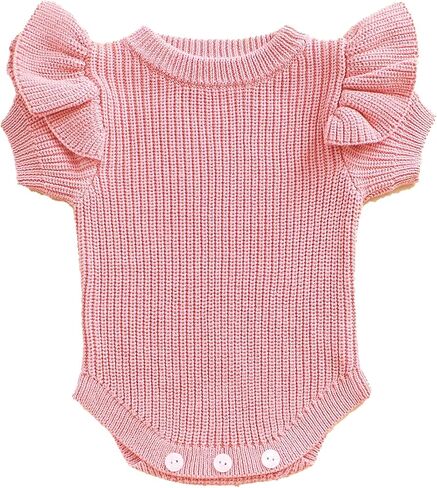 Ruffle Short Sleeve Baby Knit Onesie, Knitted Bodysuit for Baby Girls, Soft Cotton Toddler Baby Romper in Kuwait