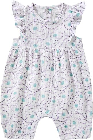 TRND O&X Baby Girl 2-Pack Cotton Gauze Rompers, Floral & Gingham Ruffle Sleeve Summer Playsuits in Saudi Arabia