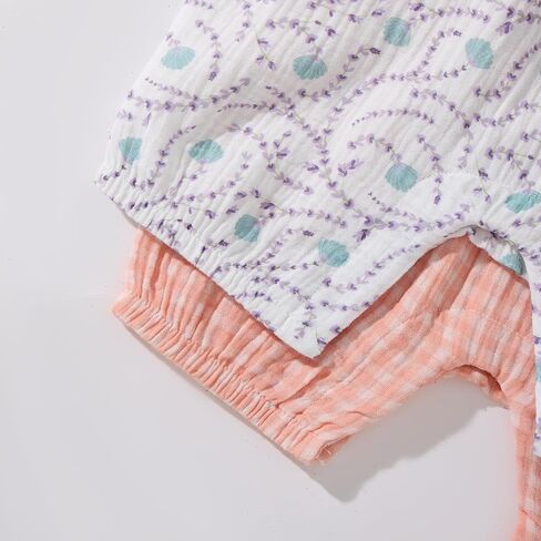TRND O&X Baby Girl 2-Pack Cotton Gauze Rompers, Floral & Gingham Ruffle Sleeve Summer Playsuits in Saudi Arabia