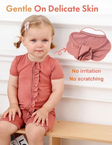 JunNeng Rayon Viscose from Bamboo Baby Zipper Romper,Soft Jumpsuit Short Sleeve One Piece Coverall for Boy Girl Maroon+Apricot 12-18 Months in Saudi Arabia