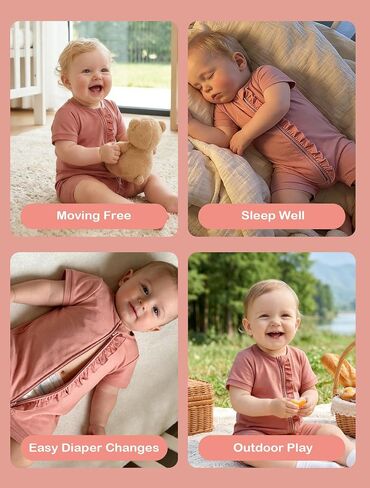 JunNeng Rayon Viscose from Bamboo Baby Zipper Romper,Soft Jumpsuit Short Sleeve One Piece Coverall for Boy Girl Maroon+Apricot 12-18 Months in Saudi Arabia