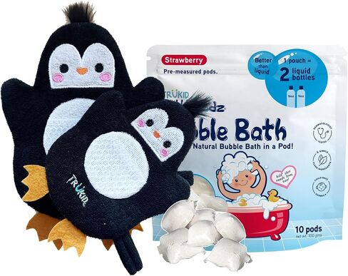 TruKid Strawberry Bubble Podz & BubbleGlove Set – Bubble Bath Pods with 2 Wash Gloves for Kids and Toddlers in Saudi Arabia