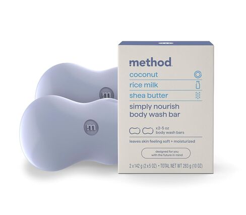 Method Bar Soap, Simply Nourish, Coconut, Rice Milk + Shea Butter notes, Plastic Free, 2 bars, 5oz each (Pack of 6) in Saudi Arabia