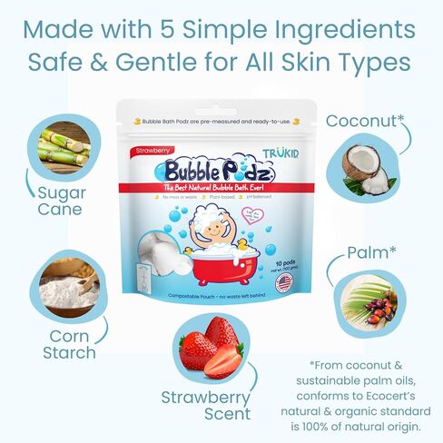 TruKid Strawberry Bubble Podz & BubbleGlove Set – Bubble Bath Pods with 2 Wash Gloves for Kids and Toddlers in Saudi Arabia