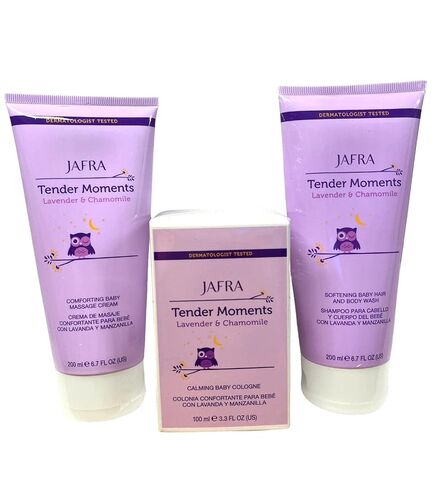 Jafra tender moments lavander y chamolle baby massage cream, baby hair and body wash, calming baby cologne in Saudi Arabia