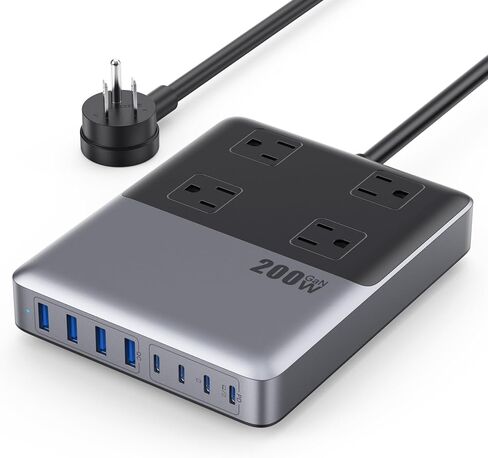 12-in-1 Charging Station USB C Power Strip with 5ft Cord and Plug,200W GaN IV USB C Charger Block,4 AC Outlets,8 USB for MacBook,iPhone 17/16/15,Fast Charging Desktop Charger for Office,Home in Saudi Arabia