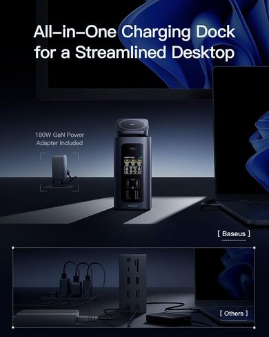 Baseus Spacemate RD1 Pro 15 in 1 Docking Station, Dual Monitor, 160W Max Output for 4 Devices, 4K@120Hz HDMI, 10Gbps USB-C, 25W Qi2.2 Wireless Charging, GaN Power for Windows Laptops (Dell/HP/Lenovo) in Saudi Arabia
