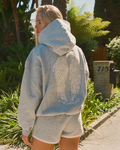 Pink Palm Puff "Lacy" Hoodie in Sky Grey in Kuwait