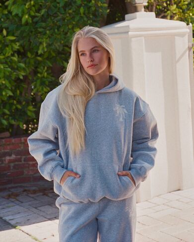 Pink Palm Puff "Lacy" Hoodie in Sky Grey in Kuwait