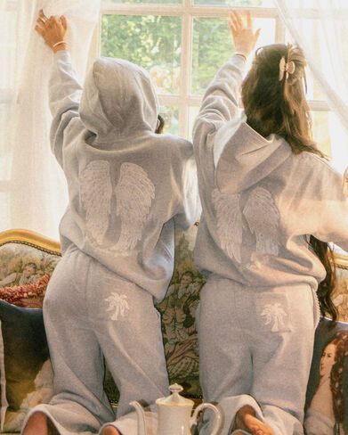 Pink Palm Puff "Lacy" Hoodie in Sky Grey in Kuwait