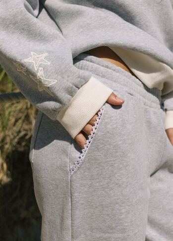 Pink Palm Puff "Lacy" Wideleg Sweatpants in Sky Grey in Kuwait
