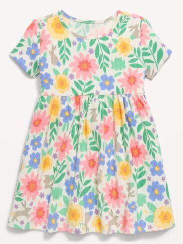 Old Navy Short-Sleeve Ribbed Graphic Dress for Toddler Girls - Easter Florals in Kuwait