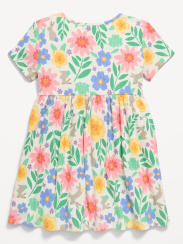 Old Navy Short-Sleeve Ribbed Graphic Dress for Toddler Girls - Easter Florals in Kuwait
