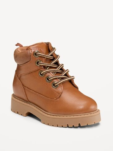 Old Navy Faux-Leather Work Boots for Toddler Boys - Brown in Kuwait