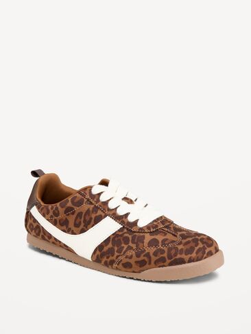 Old Navy Faux-Suede Lace-Up Sneakers for Girls - Leopard in Kuwait