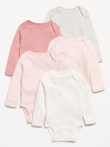 Old Navy Long-Sleeve Bodysuit 5-Pack for Baby - Pastel Pink in Kuwait