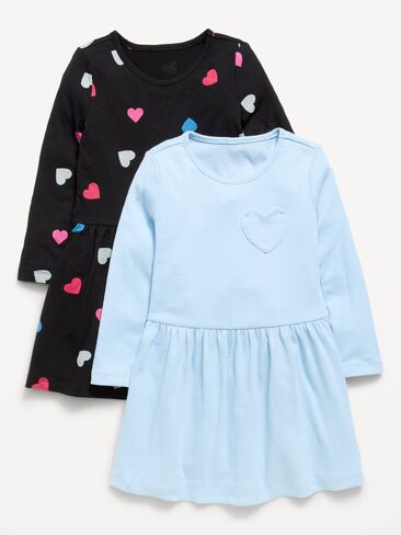 Old Navy Long-Sleeve Fit and Flare Dress 2-Pack for Toddler Girls - Black Hearts in Kuwait