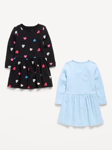 Old Navy Long-Sleeve Fit and Flare Dress 2-Pack for Toddler Girls - Black Hearts in Kuwait