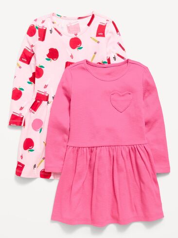 Old Navy Long-Sleeve Fit and Flare Dress 2-Pack for Toddler Girls - Pink Apple in Kuwait