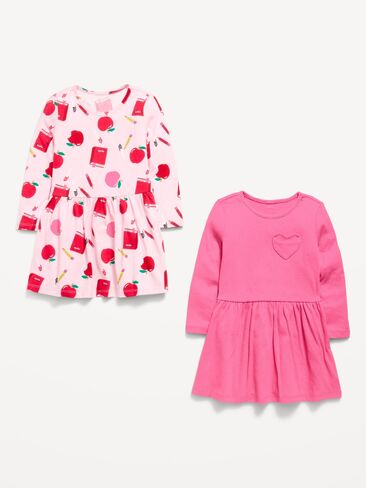 Old Navy Long-Sleeve Fit and Flare Dress 2-Pack for Toddler Girls - Pink Apple in Kuwait