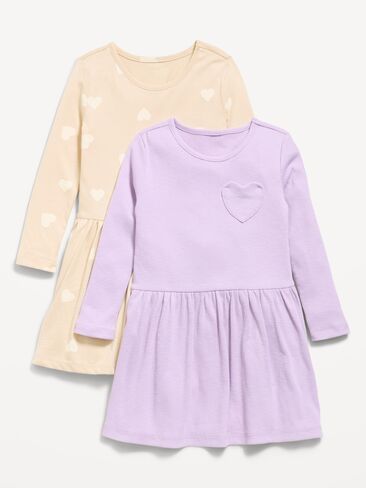 Old Navy Long-Sleeve Fit and Flare Dress 2-Pack for Toddler Girls - Cream Heart in Kuwait
