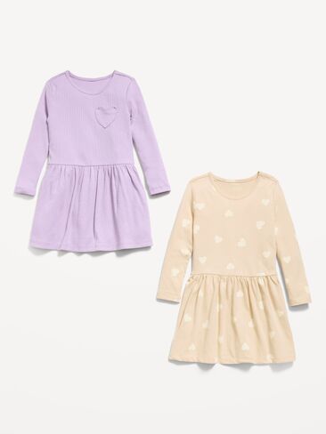 Old Navy Long-Sleeve Fit and Flare Dress 2-Pack for Toddler Girls - Cream Heart in Kuwait