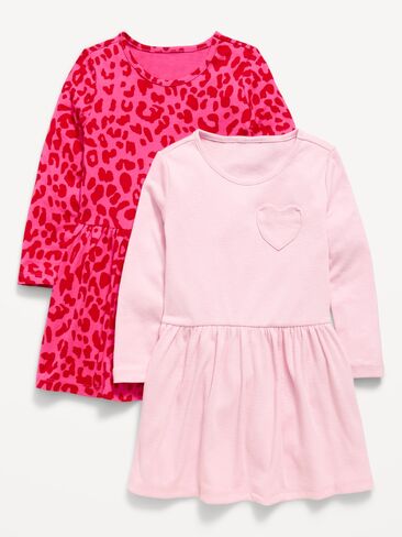 Old Navy Long-Sleeve Fit and Flare Dress 2-Pack for Toddler Girls - Pink Leopard in Kuwait
