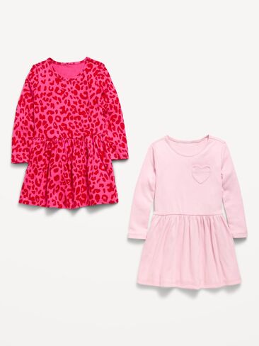 Old Navy Long-Sleeve Fit and Flare Dress 2-Pack for Toddler Girls - Pink Leopard in Kuwait
