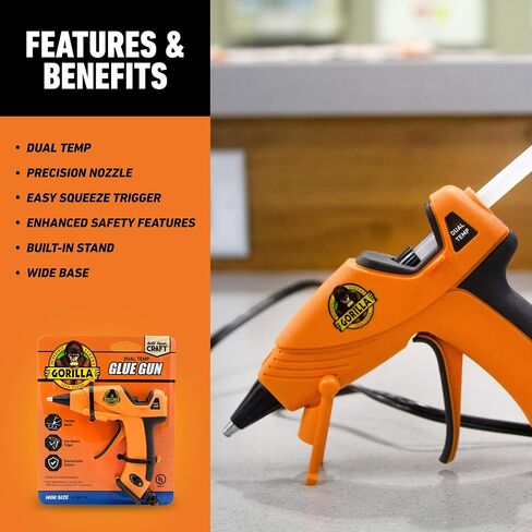 Gorilla Hot Glue Gun (Pack of 1) - Dual Temp Mini Size Hot Glue Gun with Precision Nozzle, Easy Squeeze Trigger, and Enhanced Safety Features for DIY, Craft, Repairs, and More in Kuwait