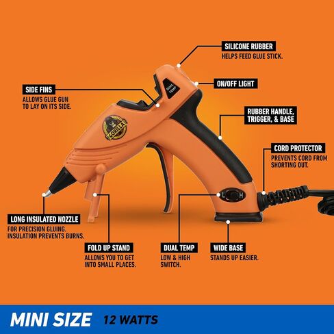 Gorilla Hot Glue Gun (Pack of 1) - Dual Temp Mini Size Hot Glue Gun with Precision Nozzle, Easy Squeeze Trigger, and Enhanced Safety Features for DIY, Craft, Repairs, and More in Kuwait