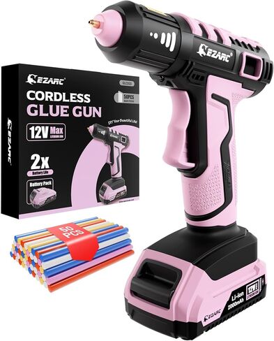 EZARC Cordless Hot Glue Gun, 15s Fast Heating 12V Mini Glue Gun for DIY Crafts, Home Repairs, School Projects, Decorations, with 50 Mini Glue Sticks, Pink in Kuwait