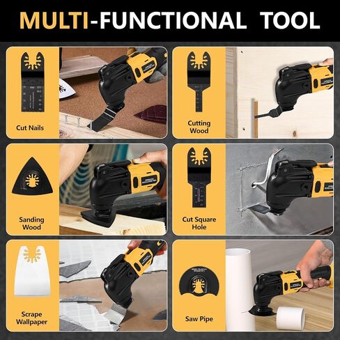 Cordless Oscillating Tool, Brushless Orbiting Tool Compatible with DeWalt 20V Battery, 23 PCS Multi-Tool Kit with Auxiliary Handle for Cutting, Scraping, Sanding, 6 Variable Speed (Tools Only) in Kuwait